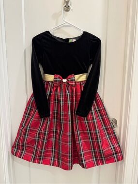 Dollie & Me Black Velvet and Red Plaid Dress excellent condition size 12